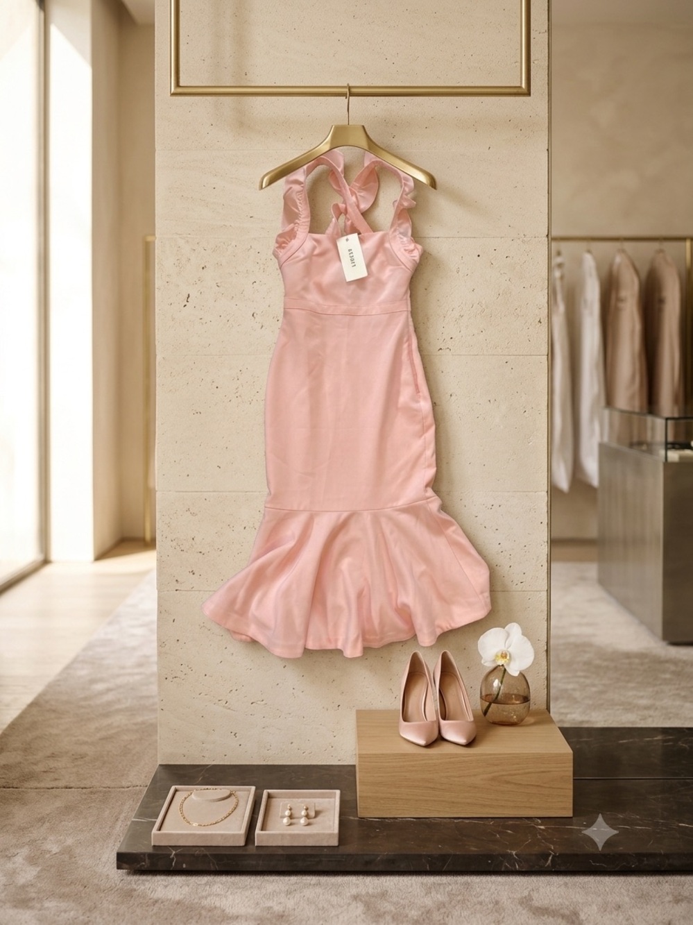 LIKELY 'Hara' dress Blush Pink Ruffle-Hem Midi Dress